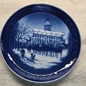 Blue Decorative Plate with Winter Scene